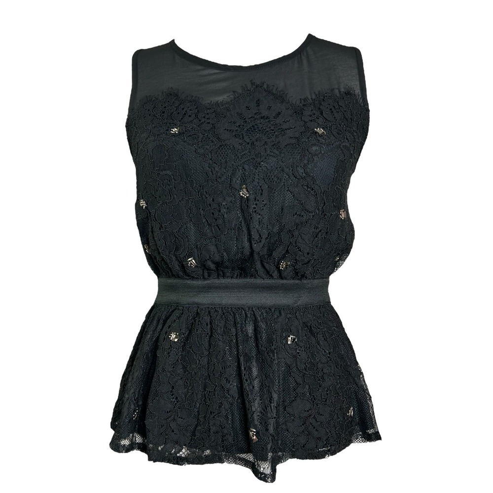 Anthropologie Meadow Rue Top XS Black Lace Beaded Sleeveless Peplum Tank - Picture 3 of 14
